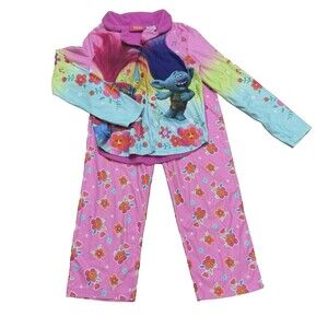 Girls Two Piece Flannel Troll Pajama Set Fall Winter PJs Button Front Size 10/12